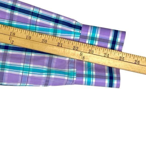 Peter Millar Button Front Shirt Mens M Blue Purple Plaid Casual Preppy Business - Picture 14 of 15